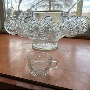 Vintage Jeannette Glass Clear Fruit Punch Bowl 26 Piece Set